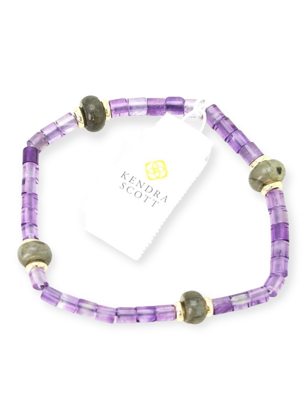 KENDRA SCOTT Insley Stretch Bracelet Genuine Amethyst Jade Gold Plated Beads NWT
